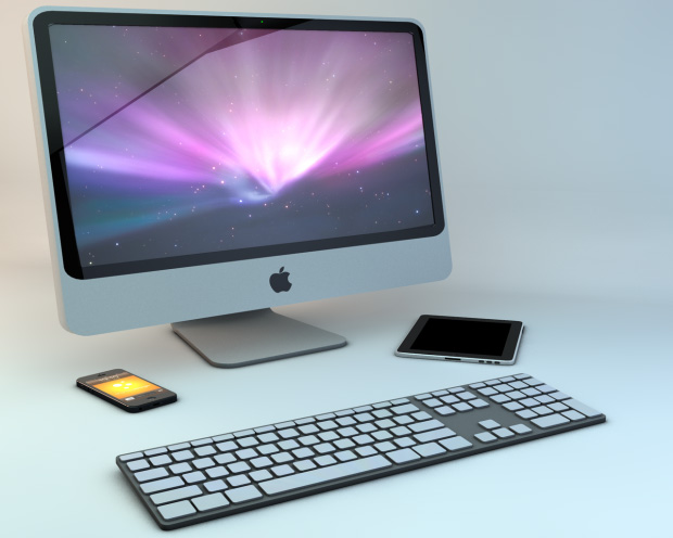 3D модель Apple iMac, iPad, keyboard & iPhone 3d model